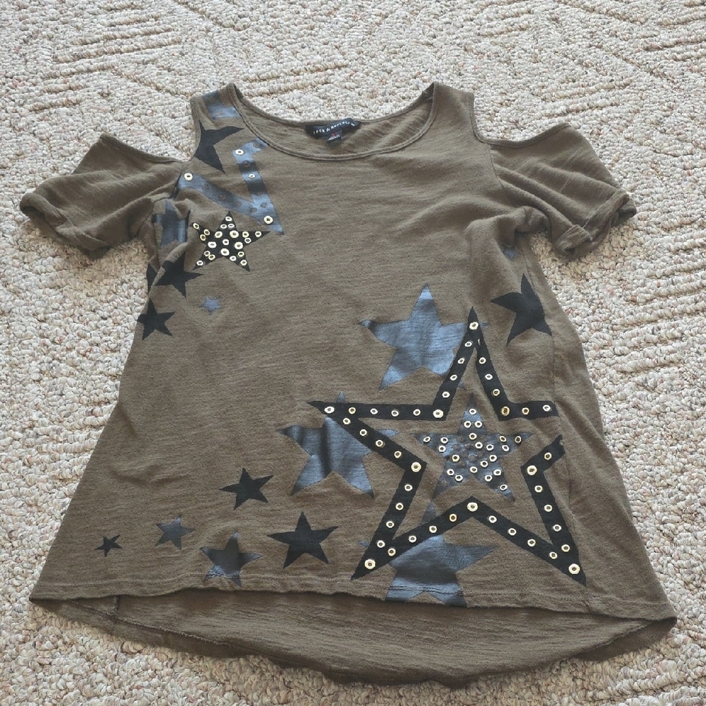 Rock & Republic Cold Shoulder Top Army Green XS